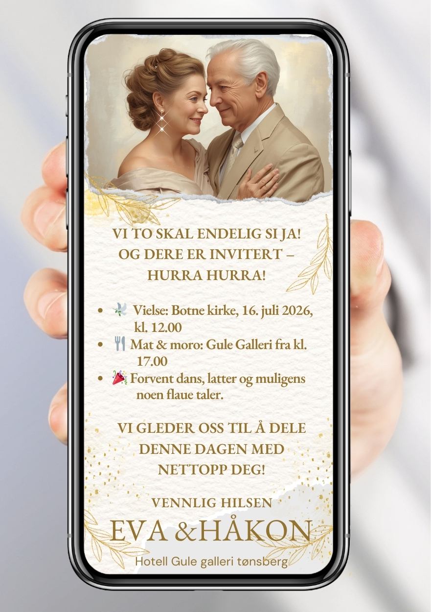 Bryllupsinvitasjon lys romantisk - personlig design med ferdig tekstforslag - KISS DEKOR