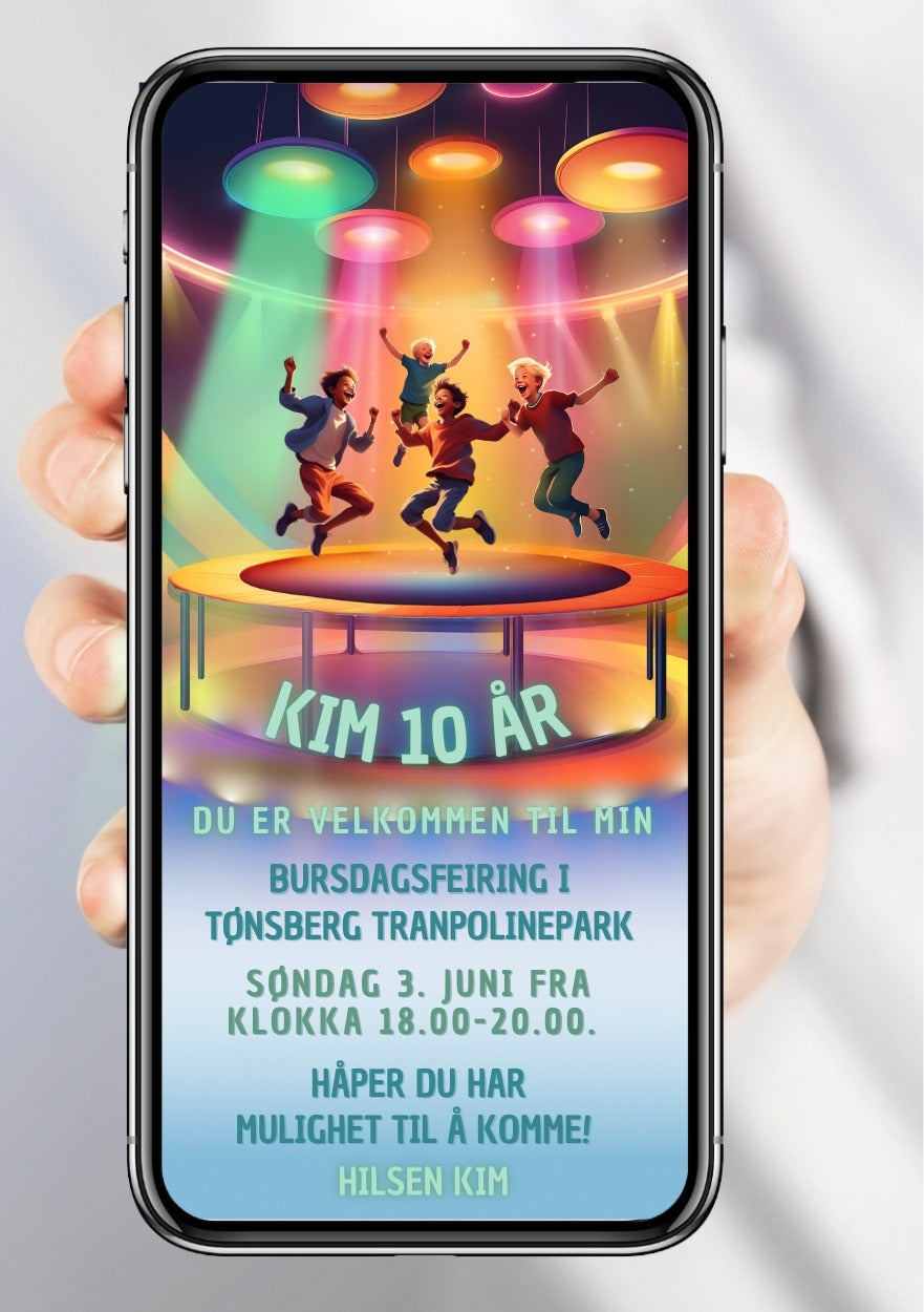 Trampoline bursdagsinvitasjon – aktivt tema for barnebursdag
