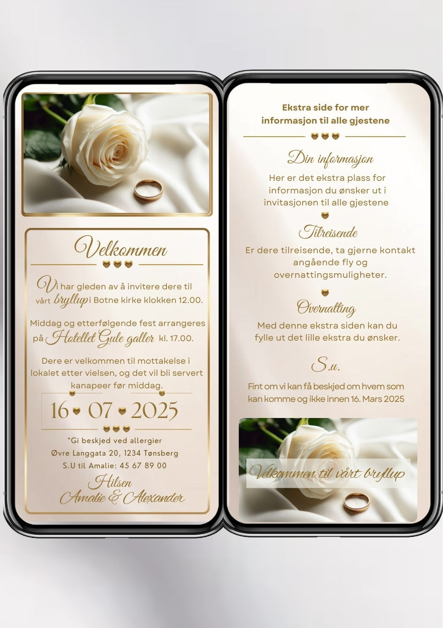 Bryllupsinvitasjon 2 sider elegant beige design