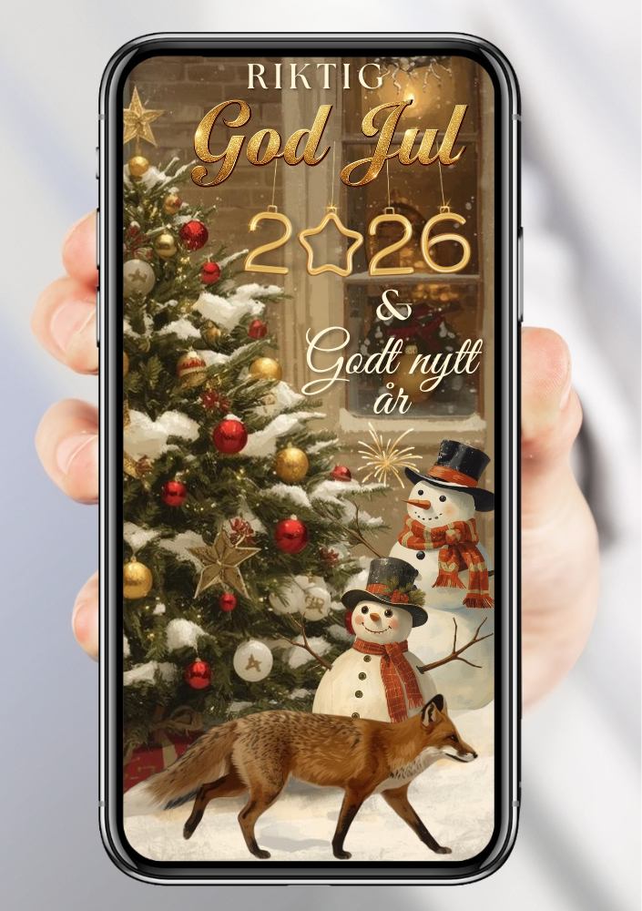 Julekort 2026 med gulldetaljer og moderne desig