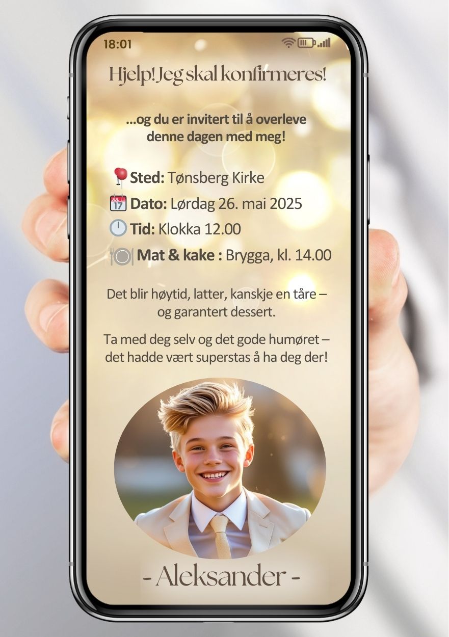 Konfirmasjonsinvitasjon minimalistisk - personlig design med ferdig tekstforslag - KISS DEKOR