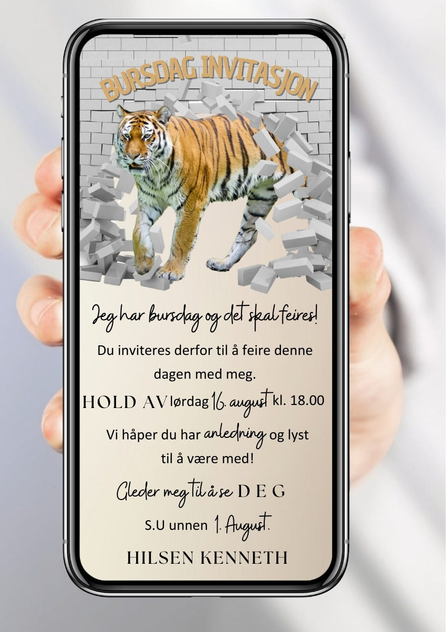 Bursdagsinvitasjon med tiger – vilt dyretema for barn