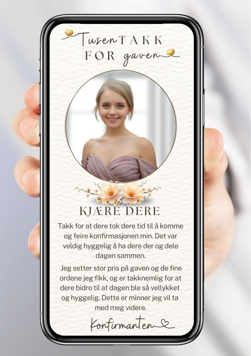 Takkekort konfirmasjon hvit elegant - personlig design med ferdig tekstforslag - KISS DEKOR