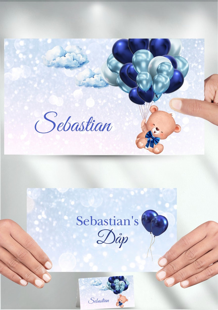 Elegant bordkort til dåp med personlig design – perfekt for dåpsfesten