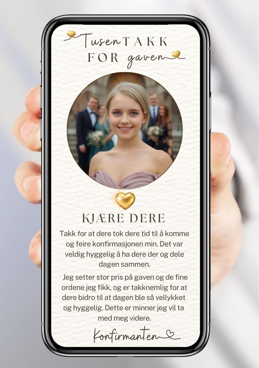 Takkekort konfirmasjon hvit elegant - personlig design med ferdig tekstforslag - KISS DEKOR