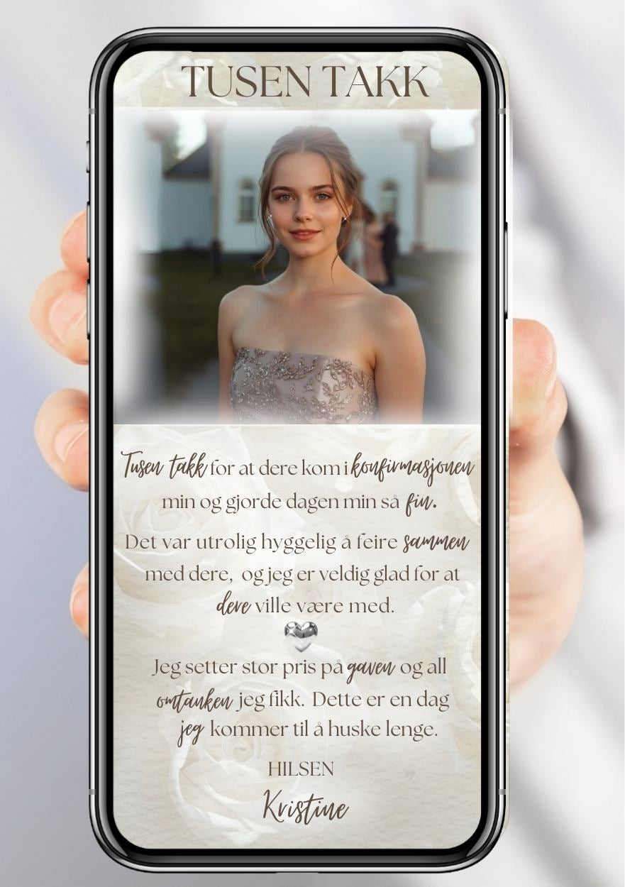 Takkekort konfirmasjon beige moderne - personlig design med ferdig tekstforslag - KISS DEKOR
