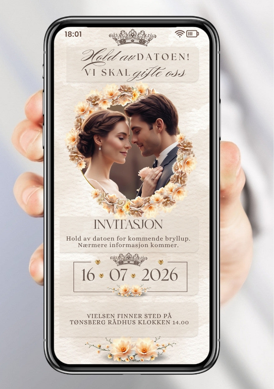 Save the Date blomsterkrans - personlig og elegant. Ferdig tekstforslag - KISS DEKOR