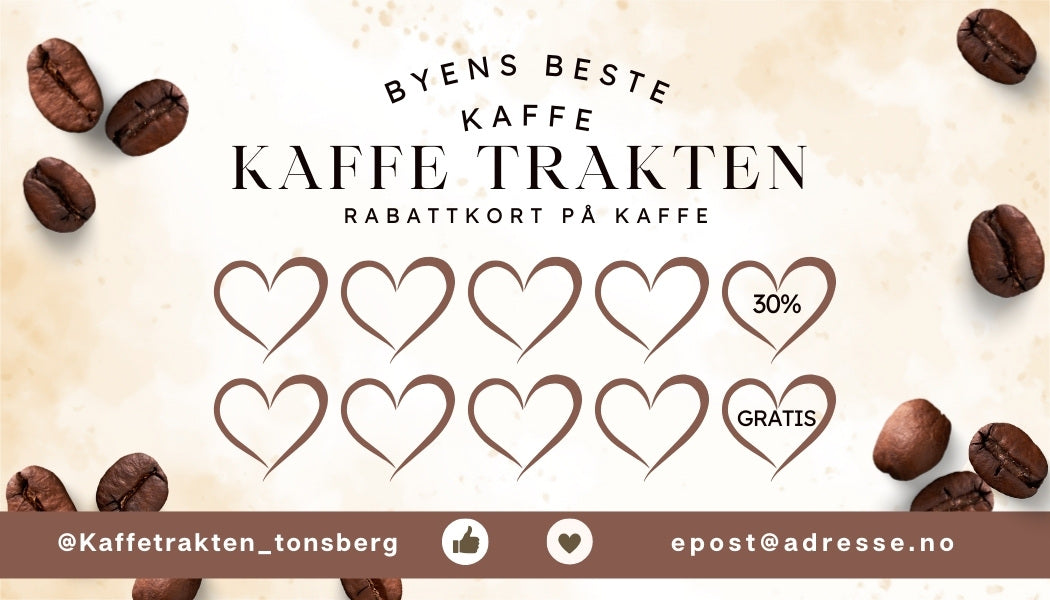 Utskrivbare rabattkort med tilpasset design og tekst