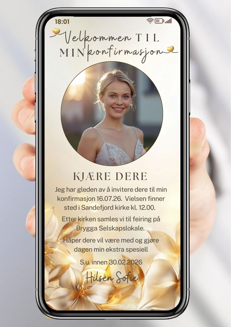 Konfirmasjonsinvitasjon minimalistisk - personlig design med ferdig tekstforslag - KISS DEKOR