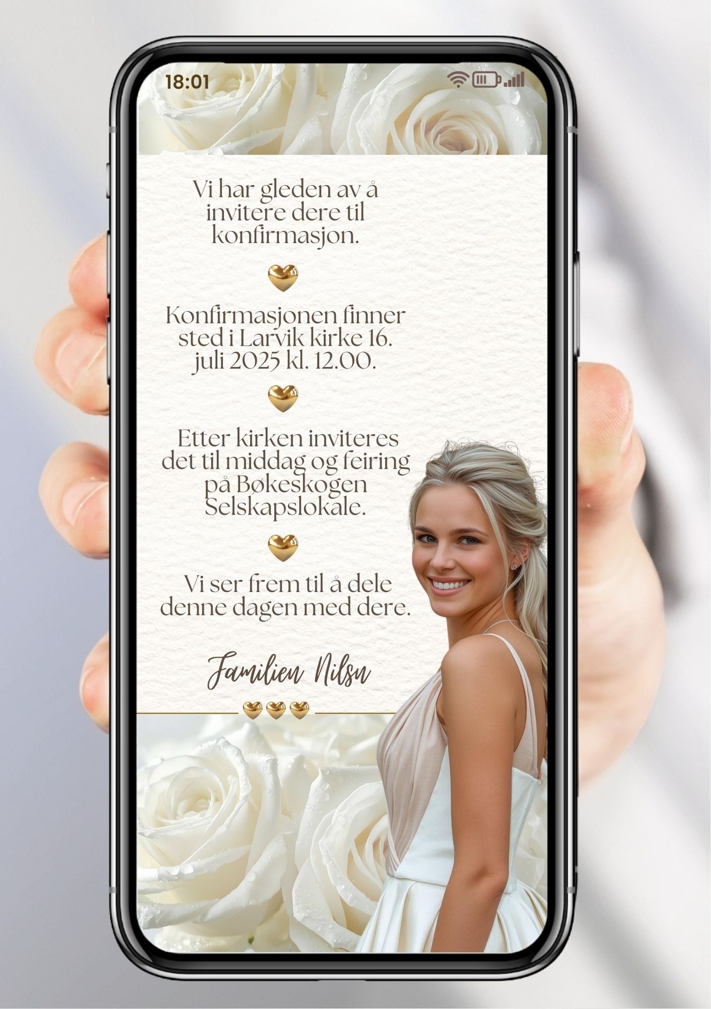 Konfirmasjonsinvitasjon minimalistisk - personlig design med ferdig tekstforslag - KISS DEKOR