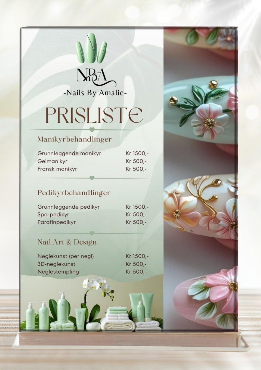 Prisliste negledesigner med bilder – moderne meny for neglesalong