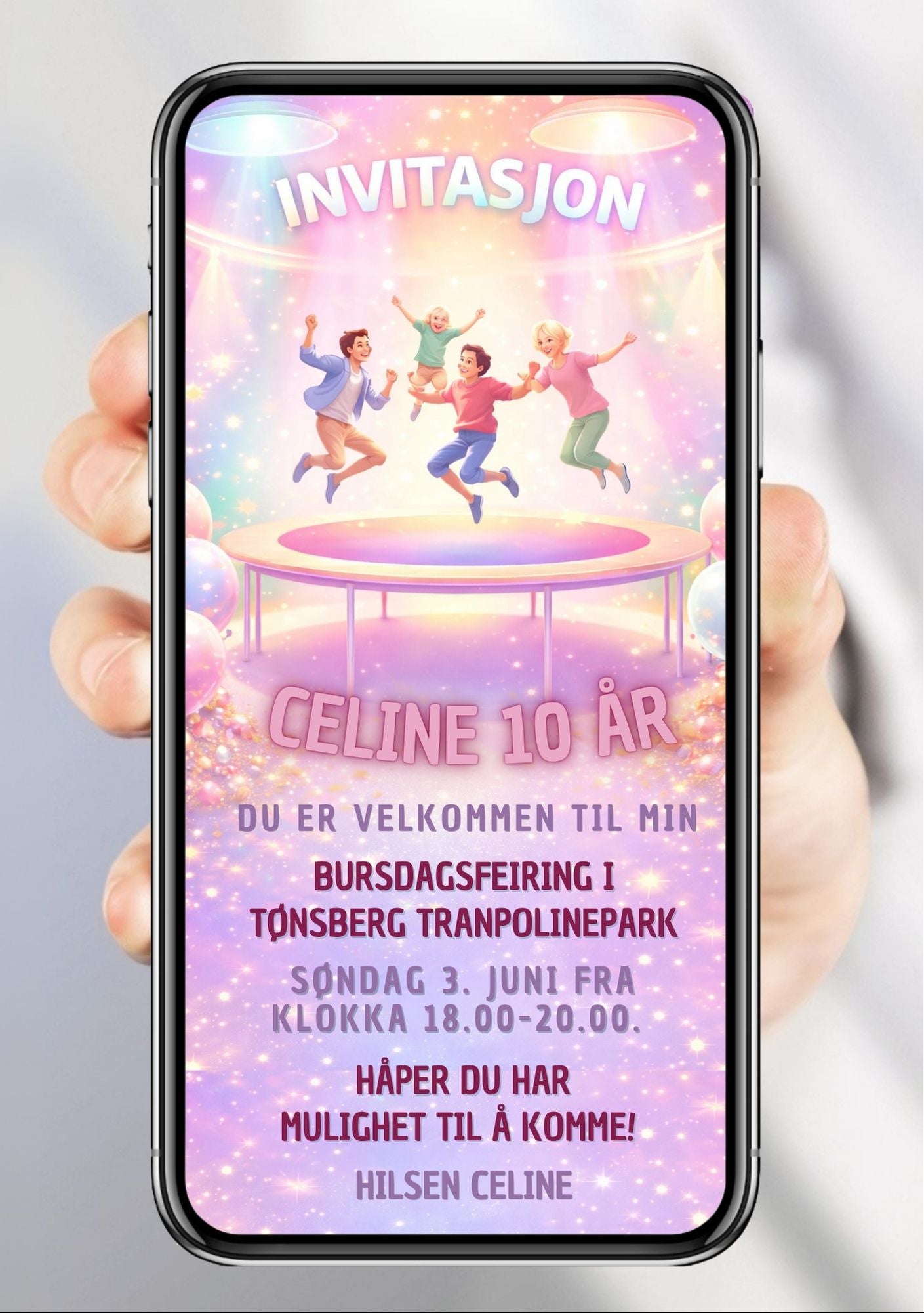 Trampoline bursdagsinvitasjon – aktivt hoppetema for barn