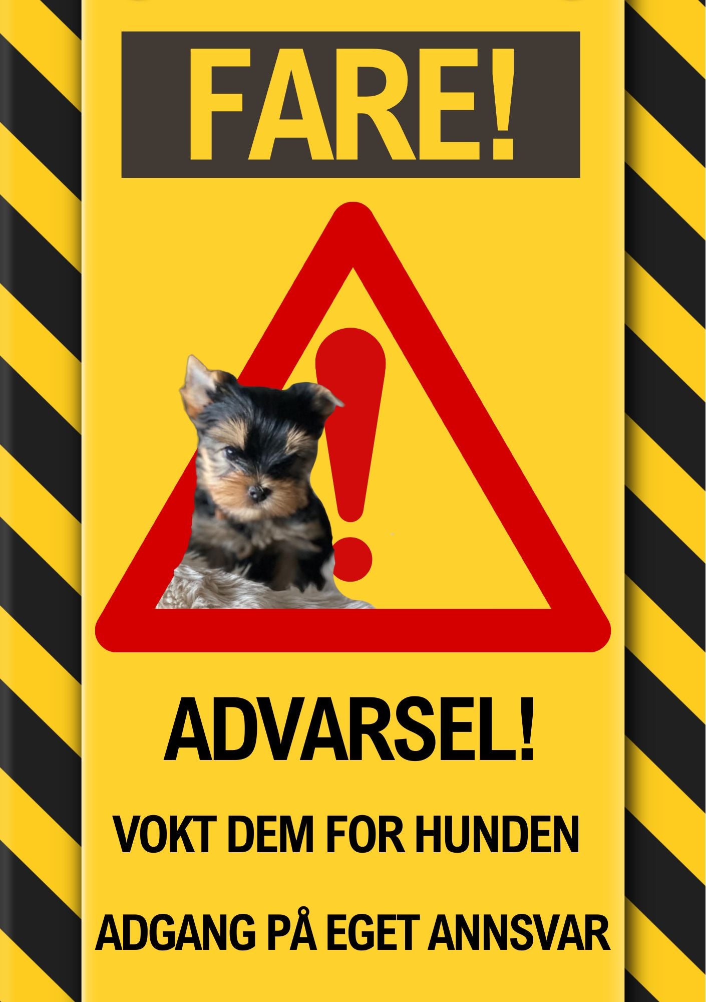 Fareskilt pass deg for hunden gul bakgrunn sort stripe - personlig hundeskilt fra KISS DEKOR