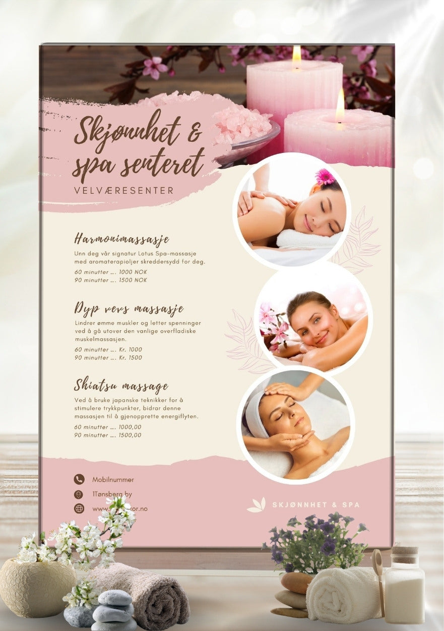 Prisliste collage velvære – moderne meny for spa og velvære