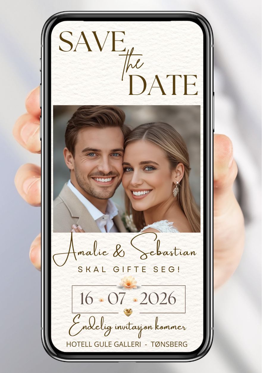 Save the Date hvit lykke - personlig og elegant. Ferdig tekstforslag - KISS DEKOR