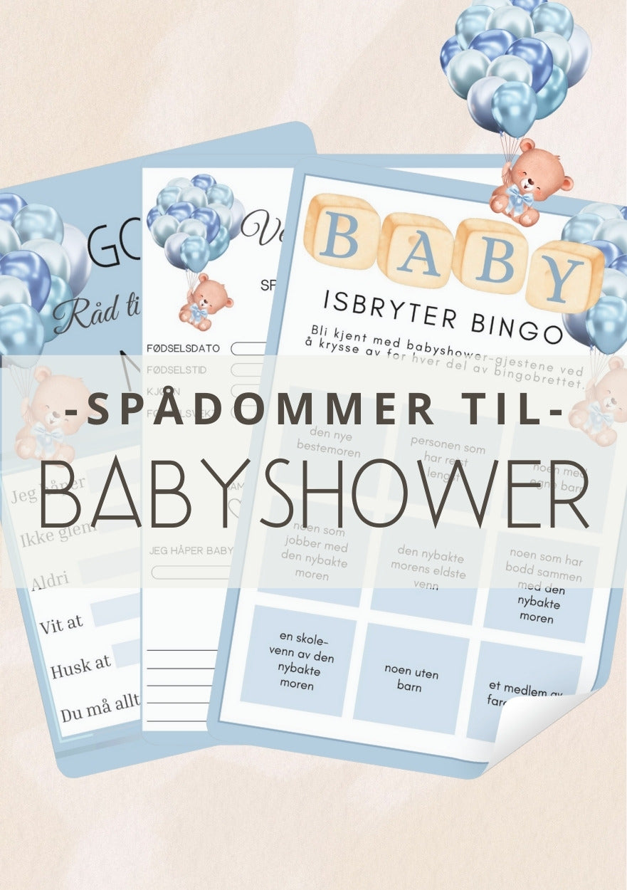 Babyshower leker og minneplakater med personlig design fra KISS DEKOR