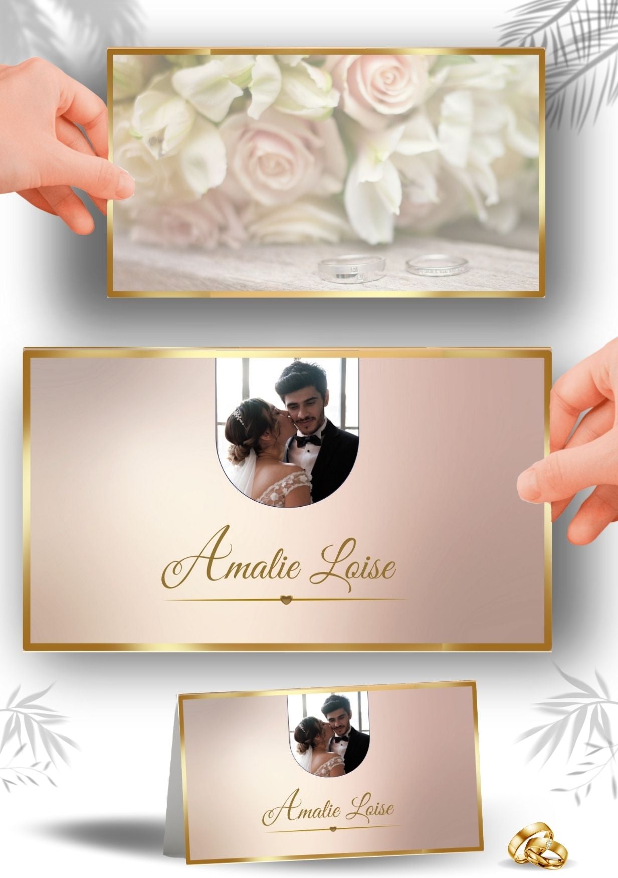 Utskrivbart bordkort bryllup med moderne design og tilpasset tekst