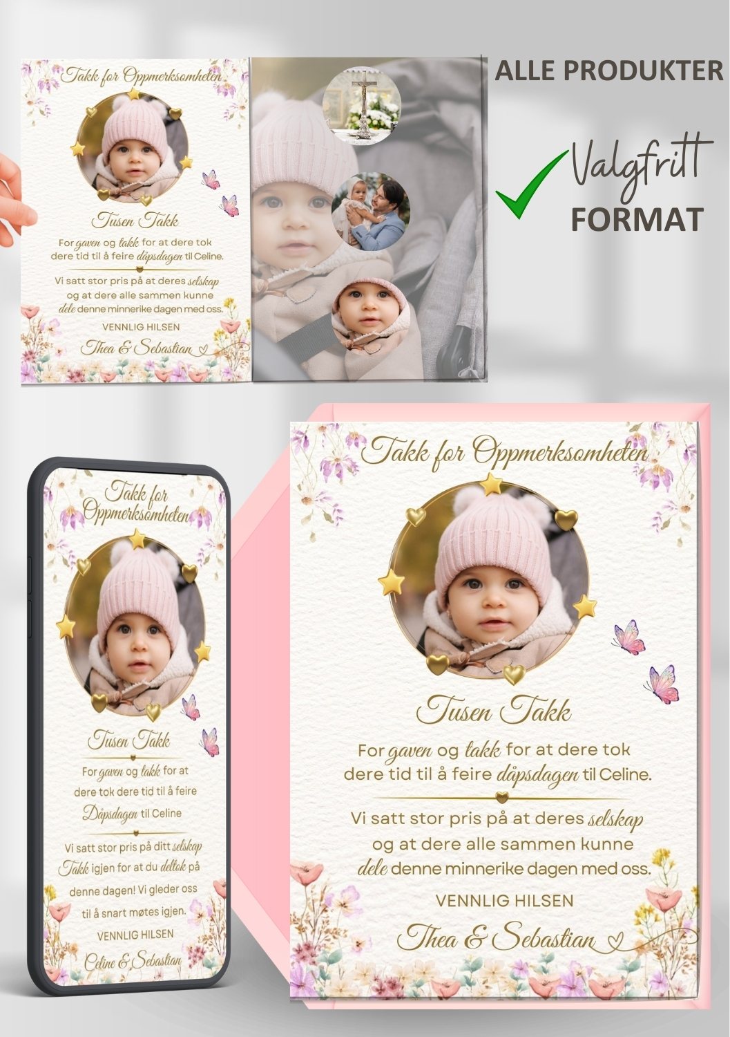 Dåpstakkekort print eller mobil