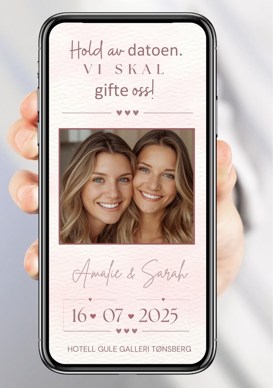 Hold av datoen rosa - personlig og elegant. Ferdig tekstforslag - KISS DEKOR