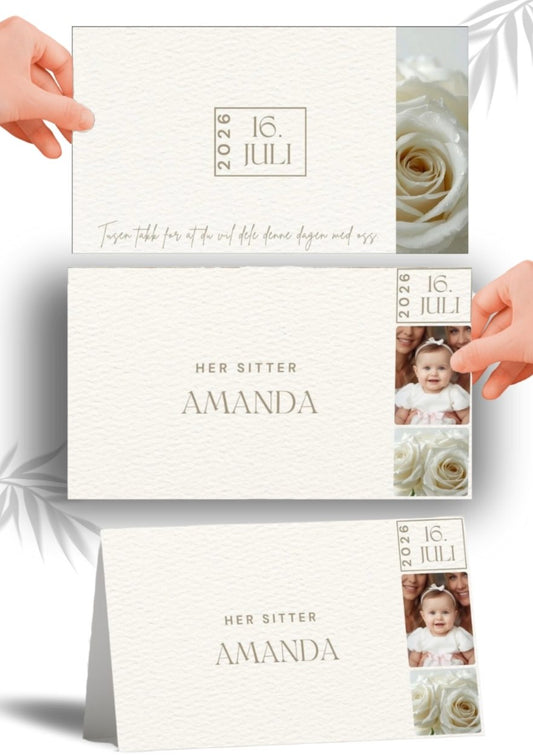 Elegant bordkort til dåp med personlig design – perfekt for dåpsfesten