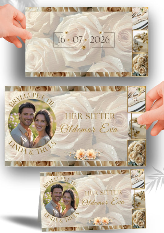 Utskrivbart bordkort bryllup med moderne design og tilpasset tekst