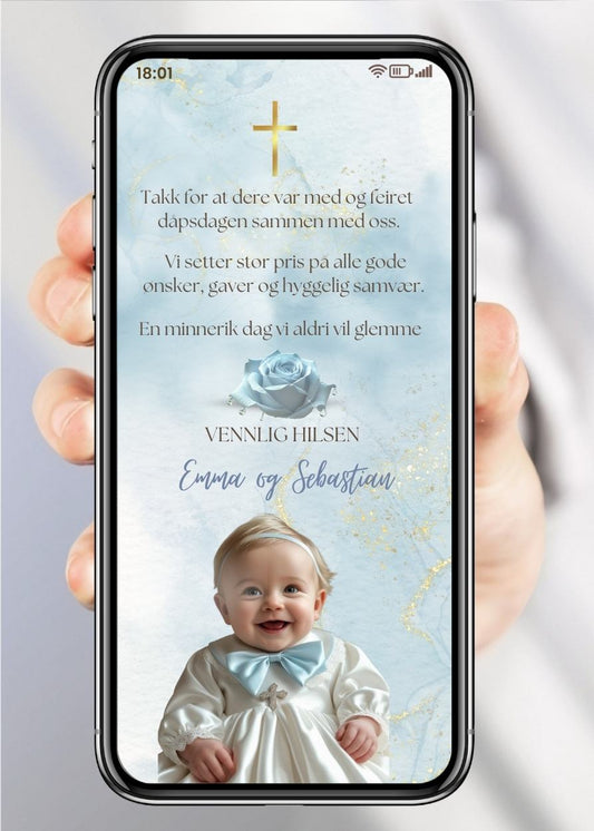 Takkekort til dåp blå harmoni