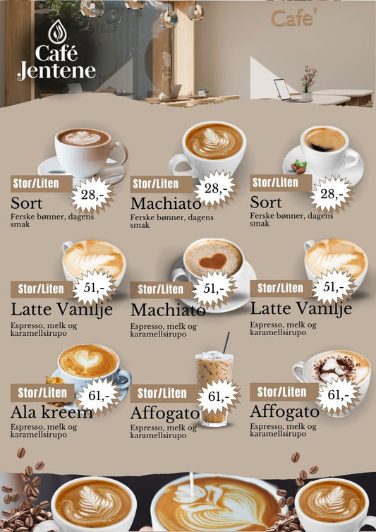 Prisliste kafé – minimalistisk meny for kaffebar