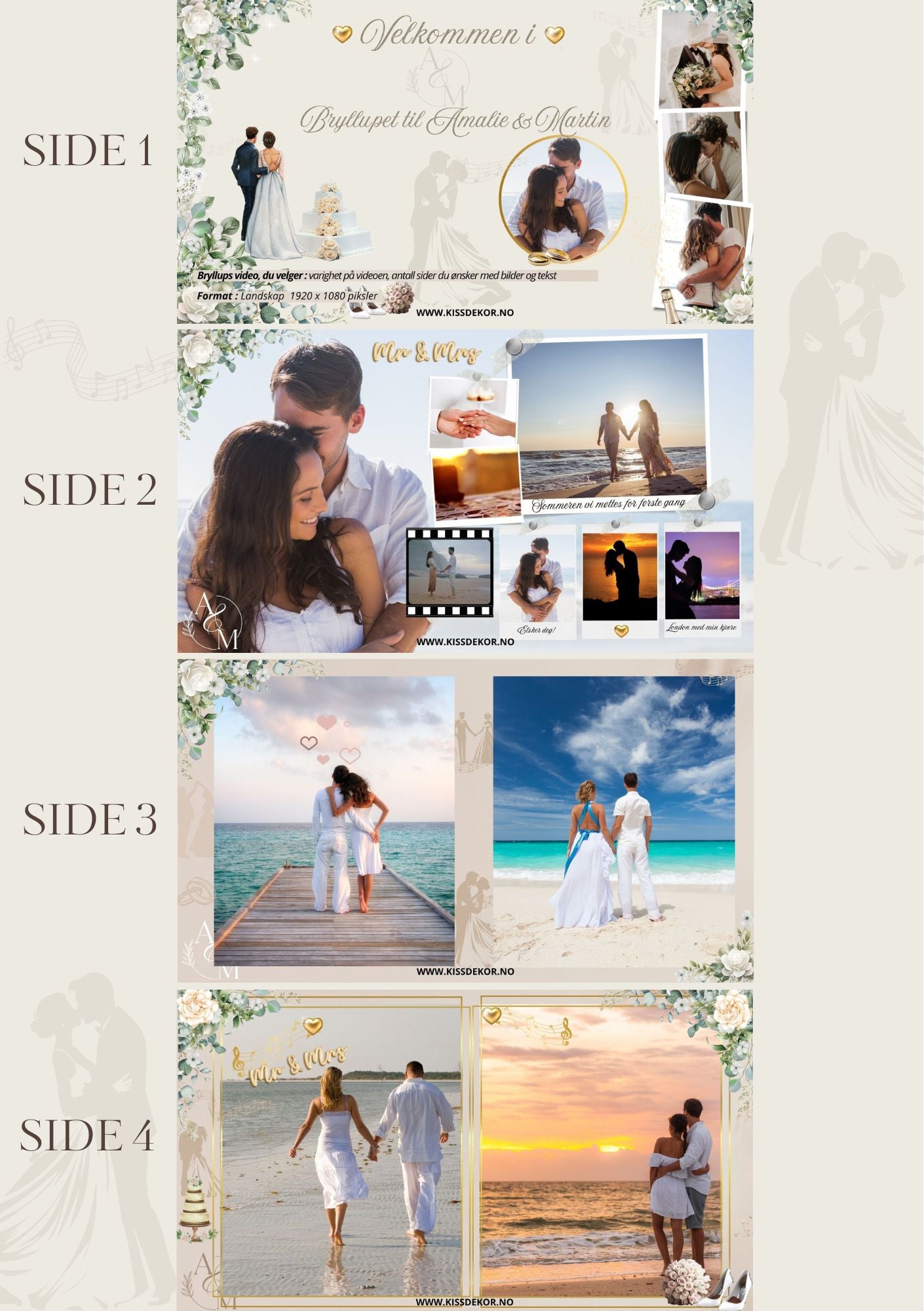 Video-presentasjon bryllupsjubileum romantisk med musikk - personlig design med ferdig tekstforslag - KISS DEKOR