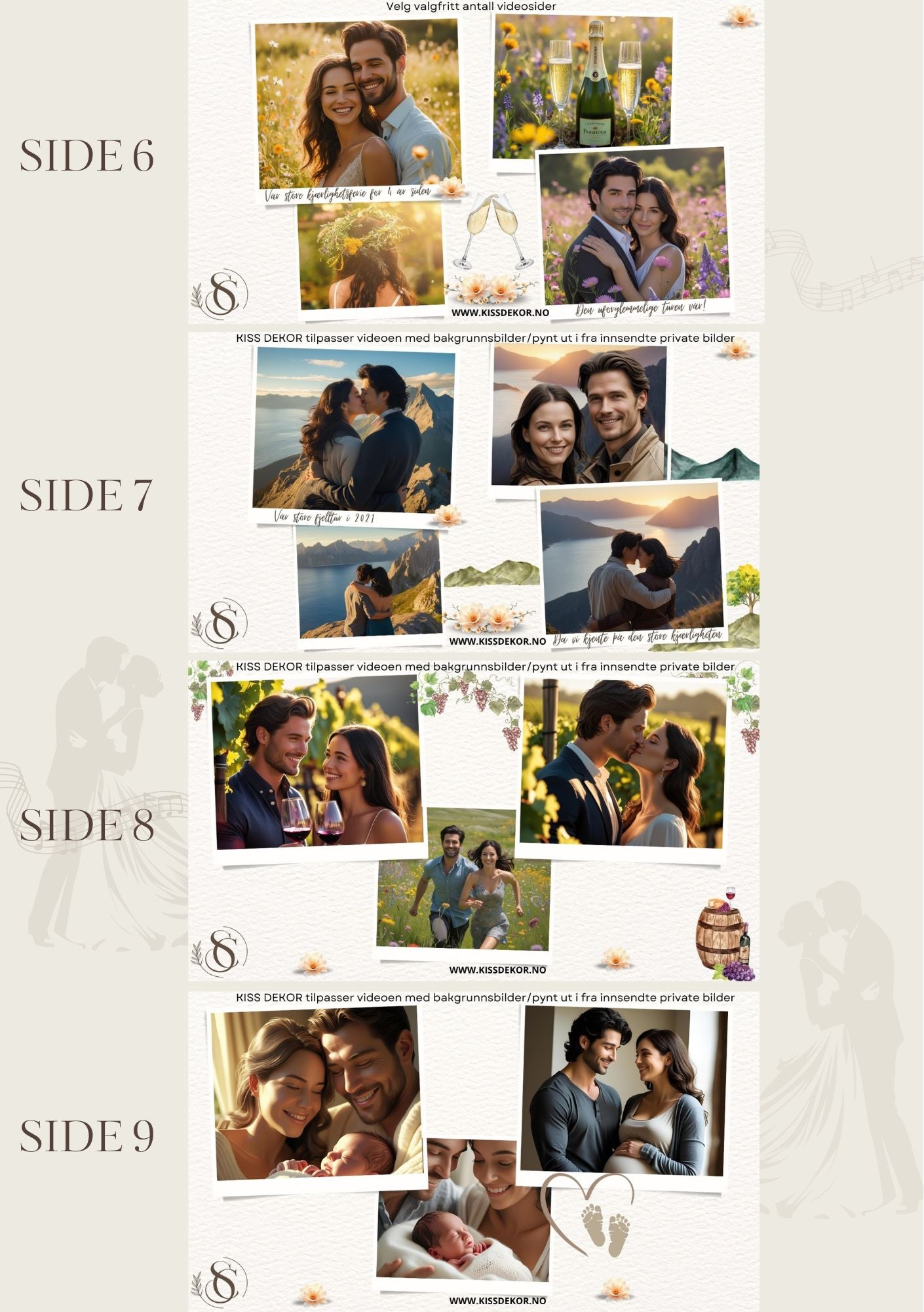 Video-presentasjon bryllupsjubileum romantisk med musikk - personlig design med ferdig tekstforslag - KISS DEKOR