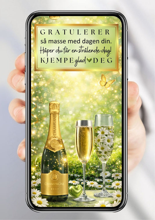 Gratulasjonskort grønt med gull glitter – moderne design til alle anledninger