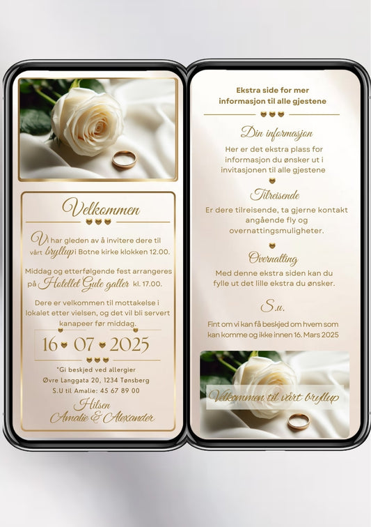 Bryllupsinvitasjon 2 sider elegant beige design