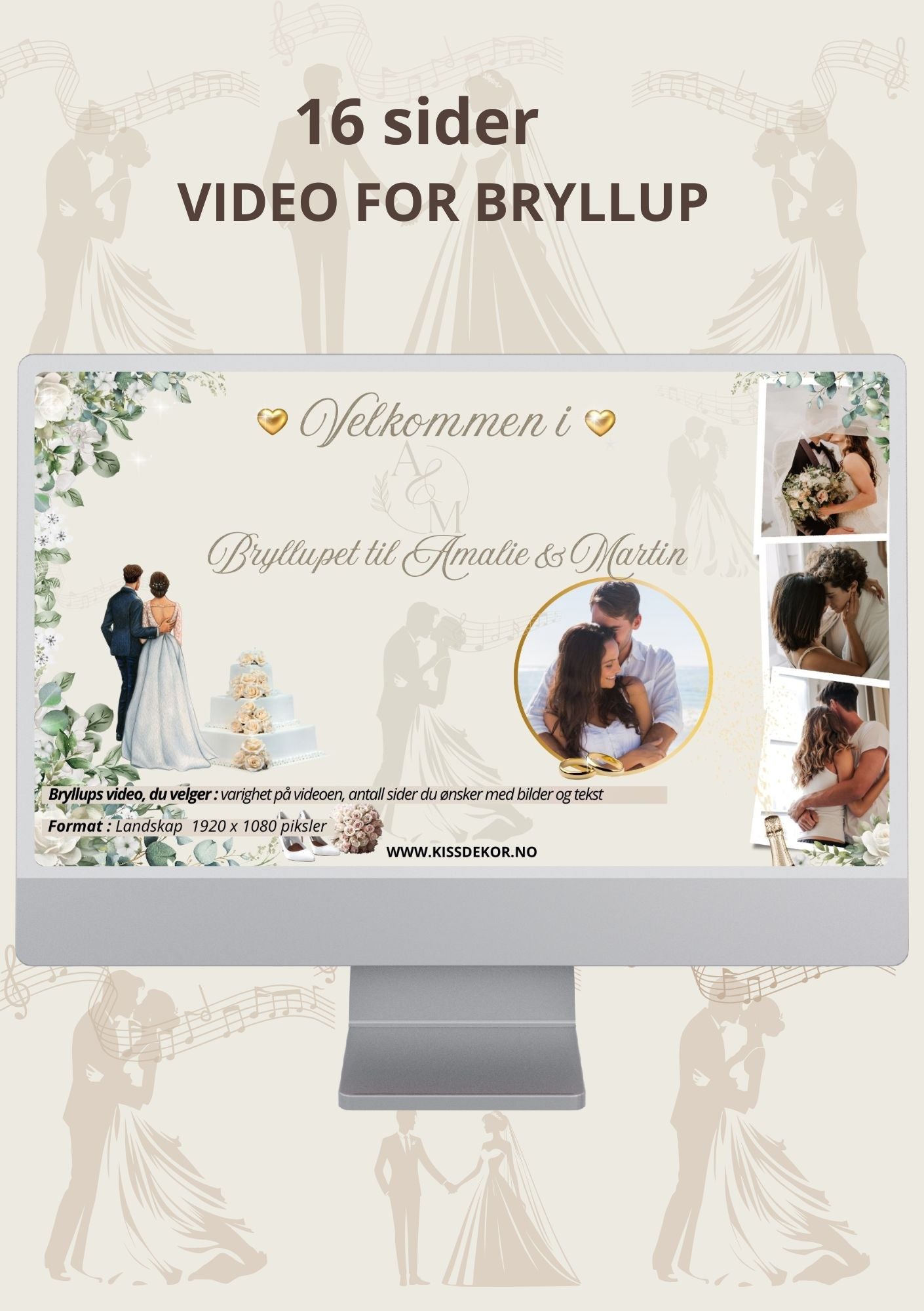Video-presentasjon bryllupsjubileum romantisk med musikk - personlig design med ferdig tekstforslag - KISS DEKOR