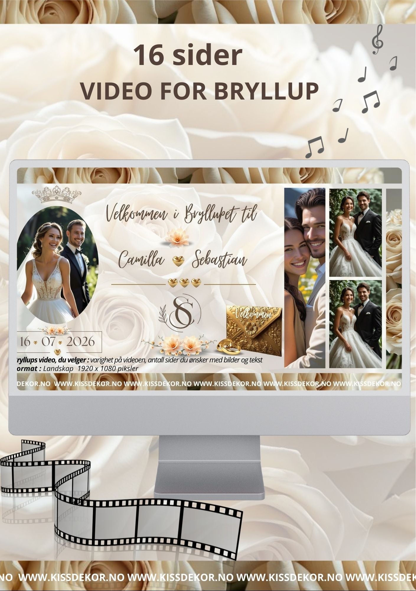 Video-presentasjon bryllupsjubileum romantisk med musikk - personlig design med ferdig tekstforslag - KISS DEKOR