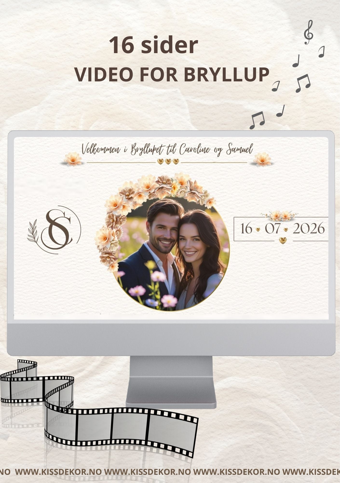 Video-presentasjon bryllupsjubileum romantisk med musikk - personlig design med ferdig tekstforslag - KISS DEKOR