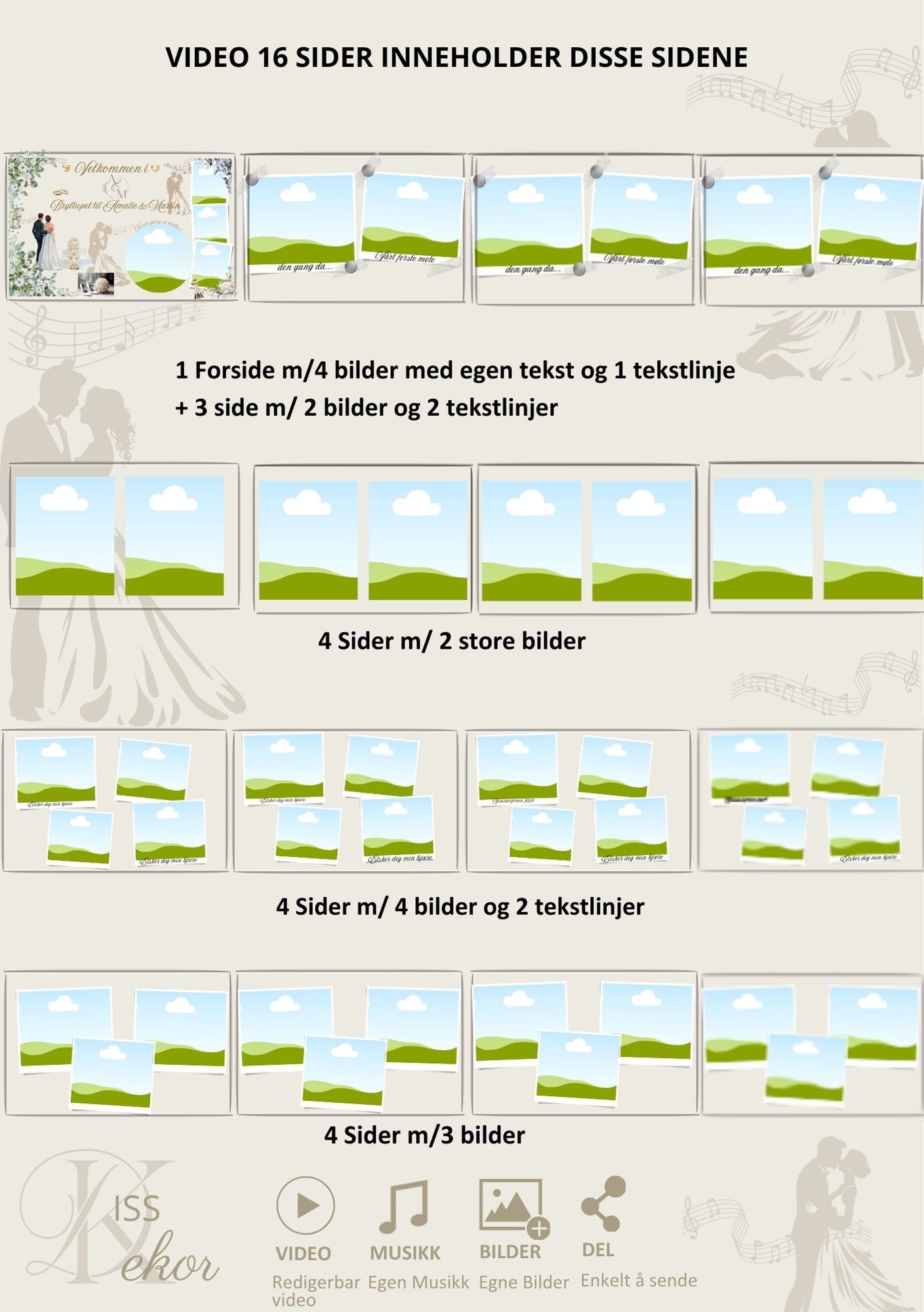 Video-presentasjon bryllupsjubileum romantisk med musikk - personlig design med ferdig tekstforslag - KISS DEKOR