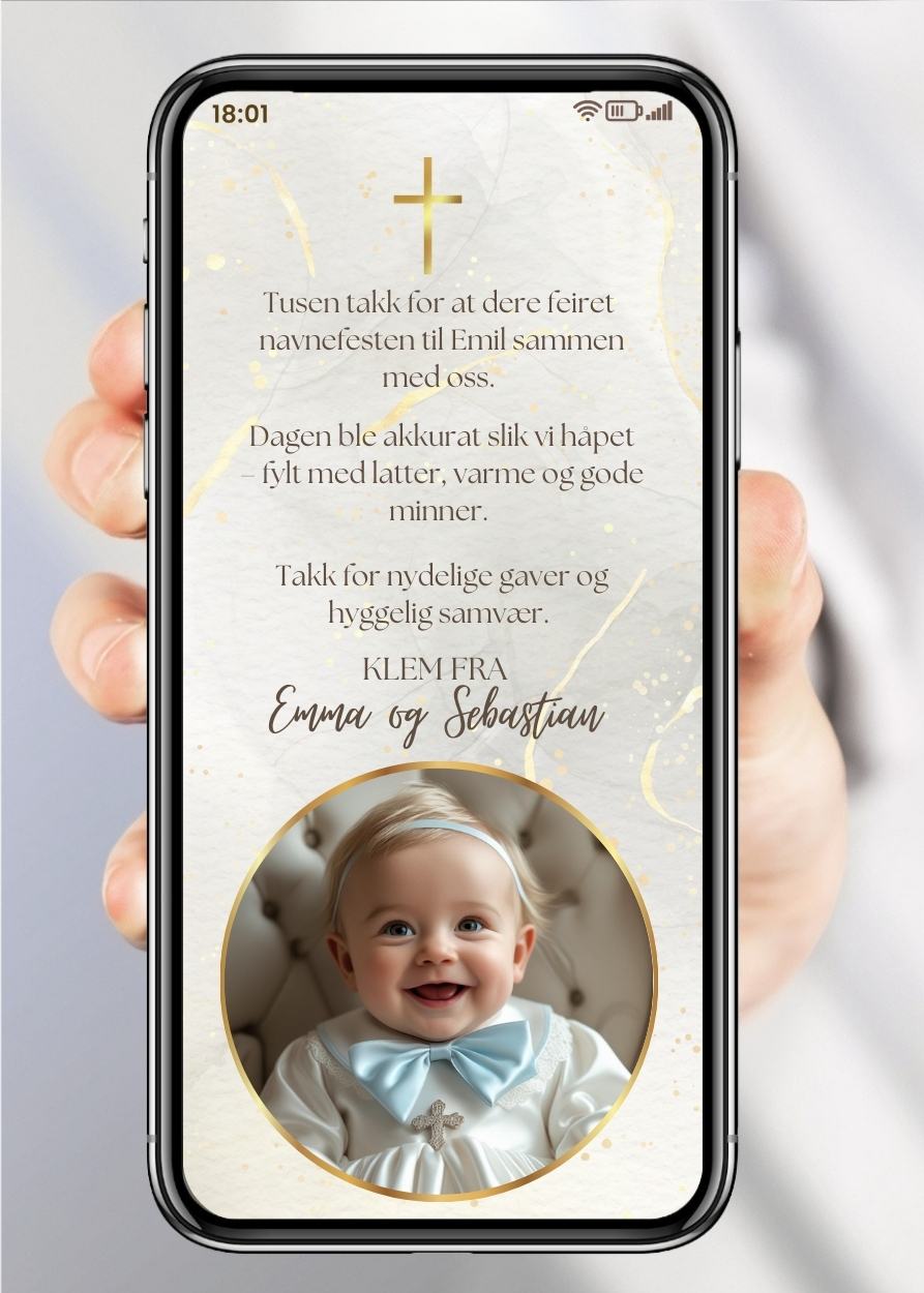 Takkekort til dåp og navnefest beige