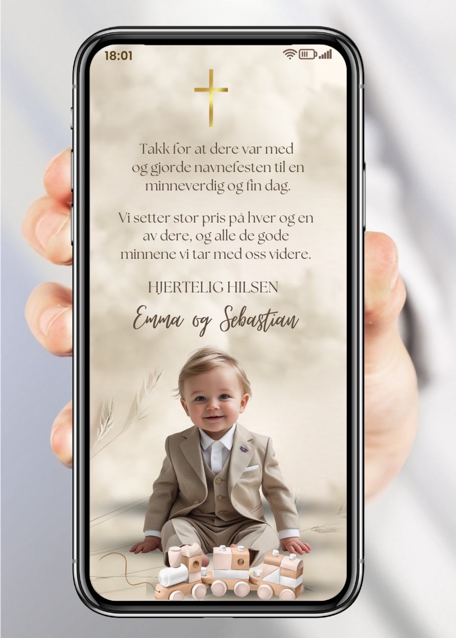 Takkekort dåp beige med kors