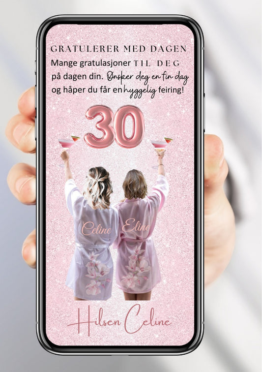 Personlige bursdagskort – rosa design med alder