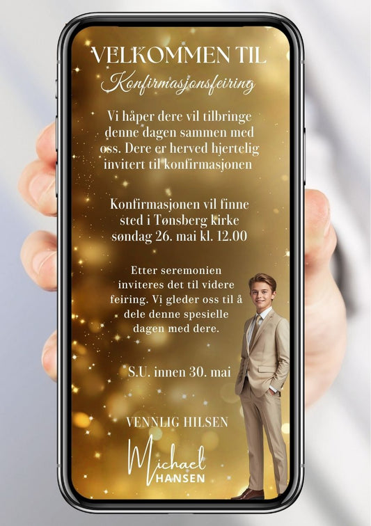 Konfirmasjonsinvitasjon klassisk - personlig design med ferdig tekstforslag - KISS DEKOR