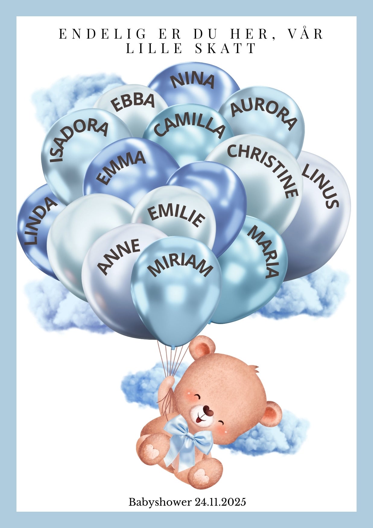 Digitale babyshower leker og dekorative minneplakater med tilpasset design