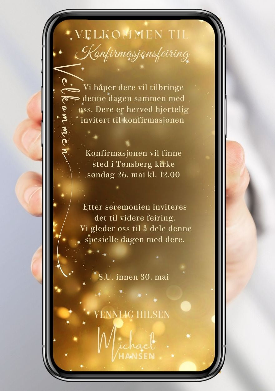 Konfirmasjonsinvitasjon klassisk - personlig design med ferdig tekstforslag - KISS DEKOR