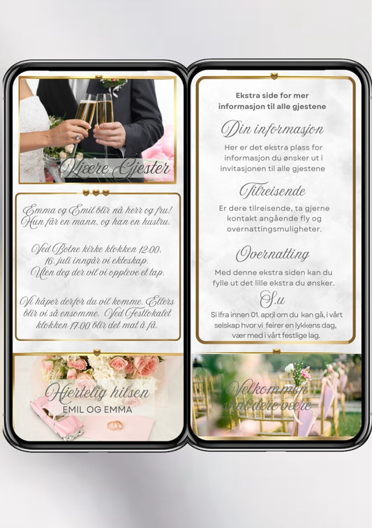 Bryllupsinvitasjon 2 sider elegant kjærlighet