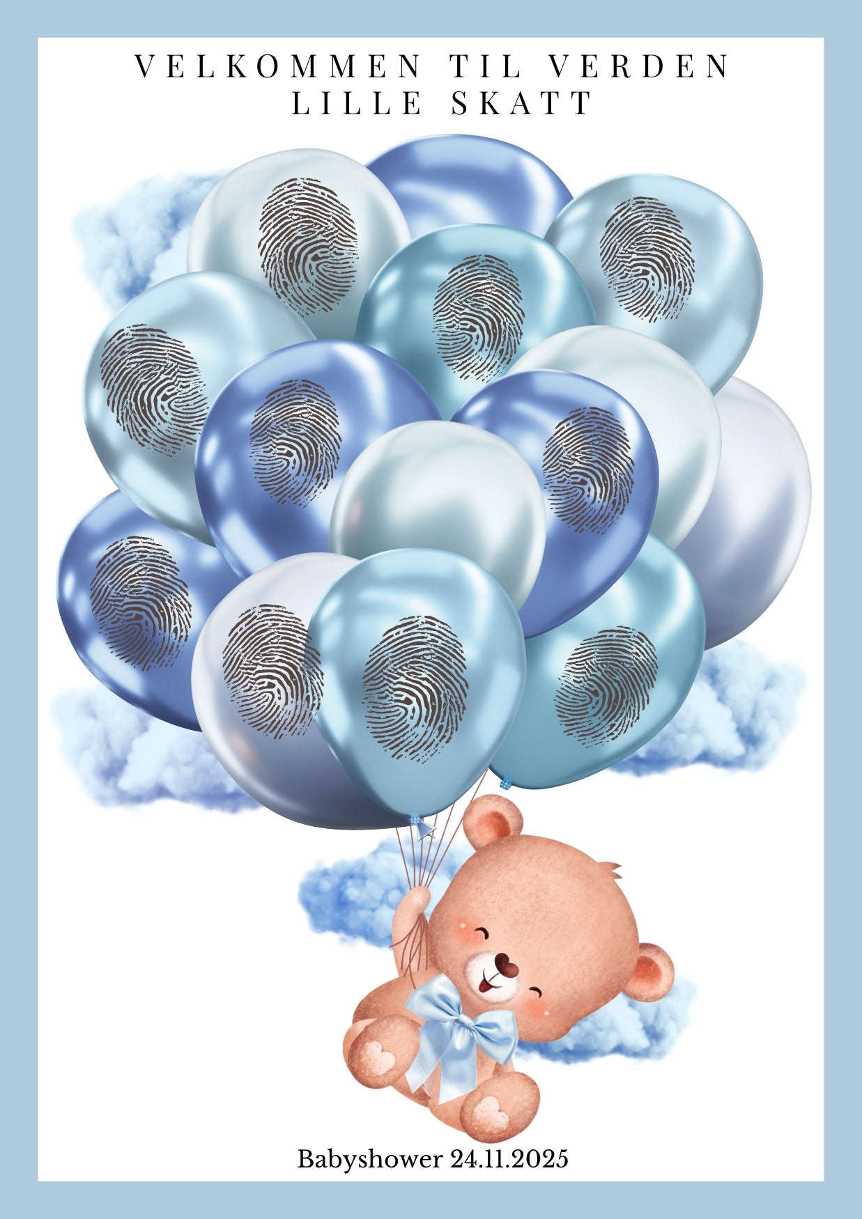 Digitale babyshower leker og dekorative minneplakater med tilpasset design