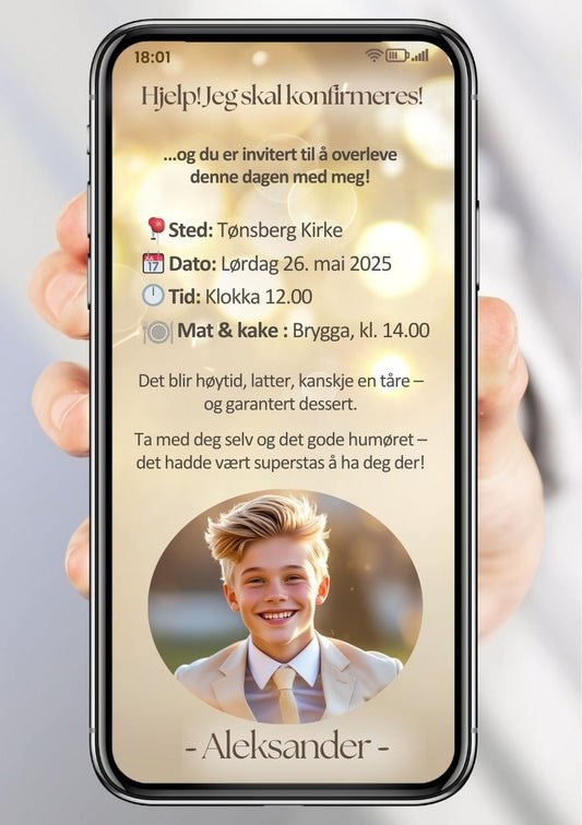 Konfirmasjonsinvitasjon minimalistisk - personlig design med ferdig tekstforslag - KISS DEKOR