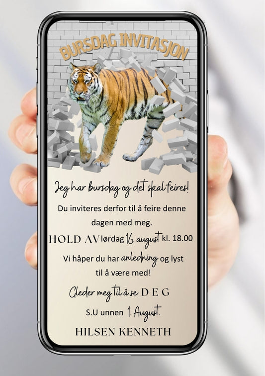 Bursdagsinvitasjon med tiger – vilt dyretema for barn