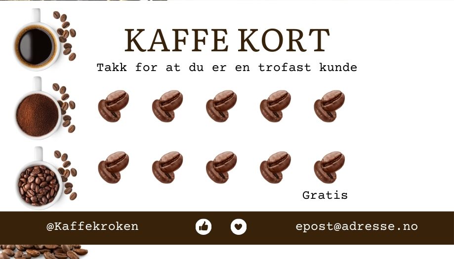 Utskrivbare rabattkort med tilpasset design og tekst