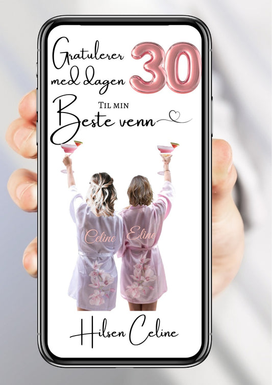 Personlige bursdagskort – lilla design med eget hår