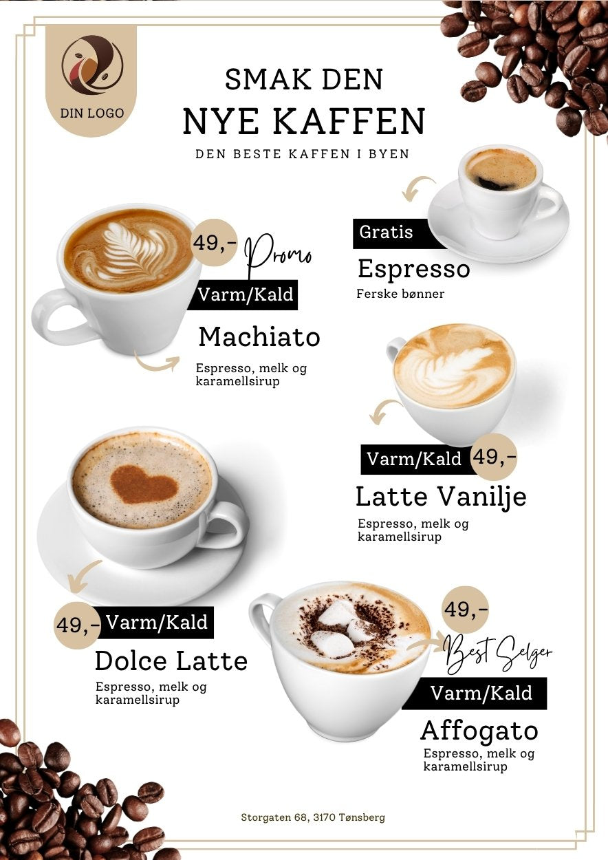 Prisliste kaffe og kafeteria – profesjonell meny for kafé