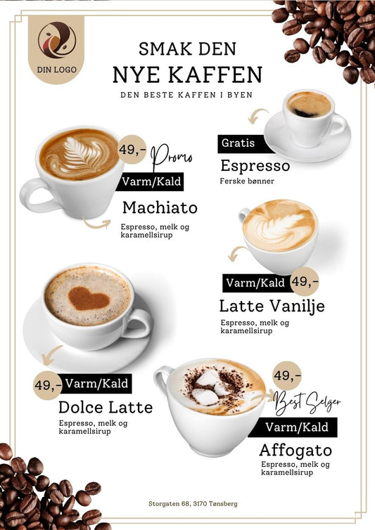 Prisliste kaffe og kafeteria – profesjonell meny for kafé