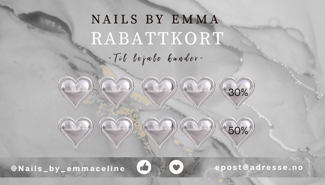 Utskrivbare rabattkort med tilpasset design og tekst